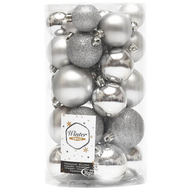 Набор пластиковых шаров Luminous - Серебряный, 4-6 см, 30 шт Winter Deco