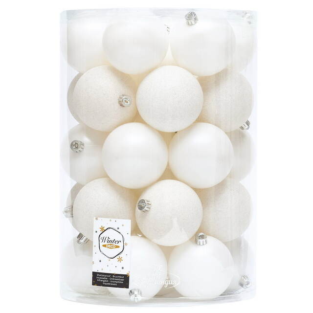 Набор пластиковых шаров Grande Collection - Белый, 8 см, 34 шт Winter Deco