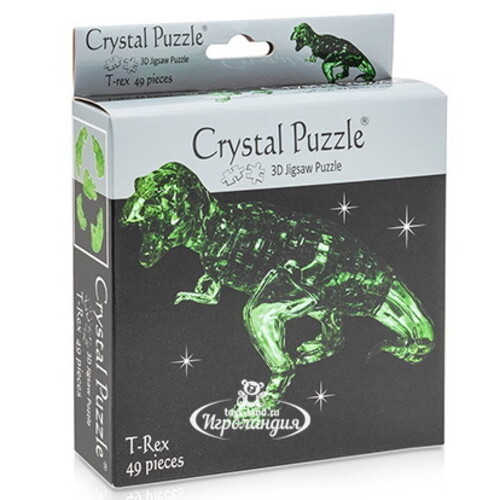 3Д пазл Динозавр T-Rex, 14 см, зеленый, 49 эл. Crystal Puzzle