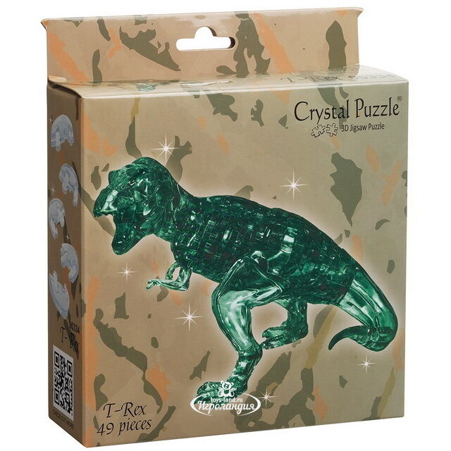 3Д пазл Динозавр T-Rex, 14 см, зеленый, 49 эл. Crystal Puzzle