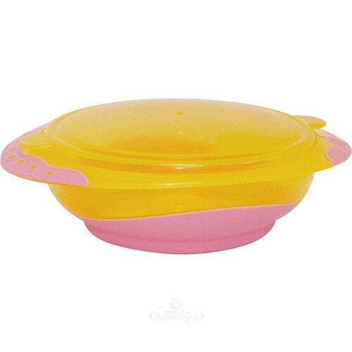Тарелка с крышкой, антискользящее дно, желтый с розовым Lubby