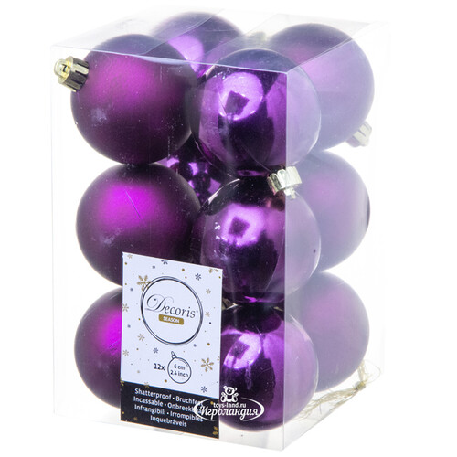 Набор пластиковых шаров Фиолетовый 6 см, 12 шт, mix Kaemingk