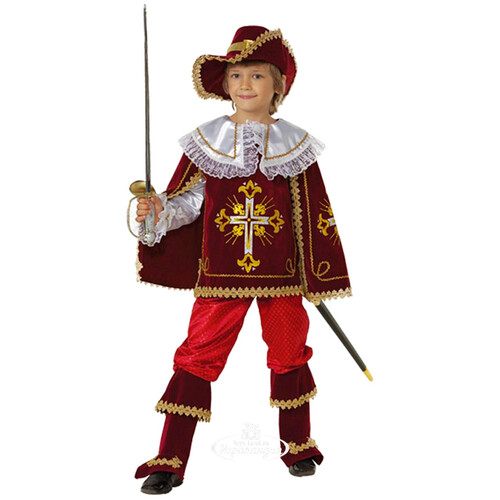 Карнавальный костюм Мушкетер короля бордовый, рост 134 см Батик