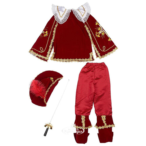 Карнавальный костюм Мушкетер короля бордовый, рост 158 см Батик