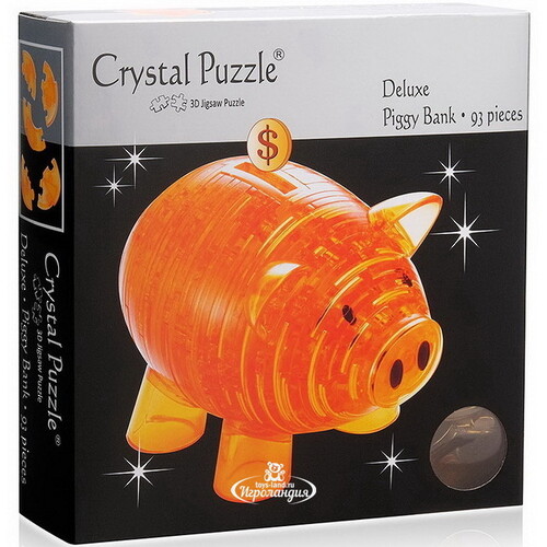 3D пазл Свинья копилка золотая, 20 см, 93 элемента Crystal Puzzle