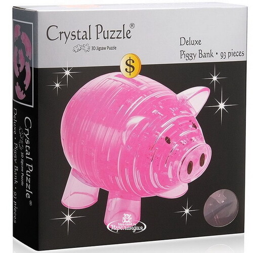 3D пазл Свинья копилка розовая, 20 см, 93 элемента Crystal Puzzle