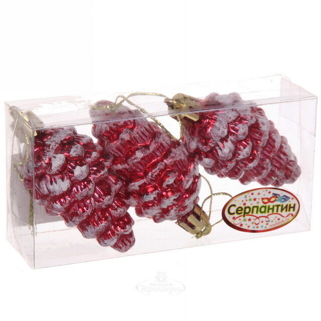 Набор елочных игрушек Шишечки 5 см, 3 шт, красный, подвеска Serpantin