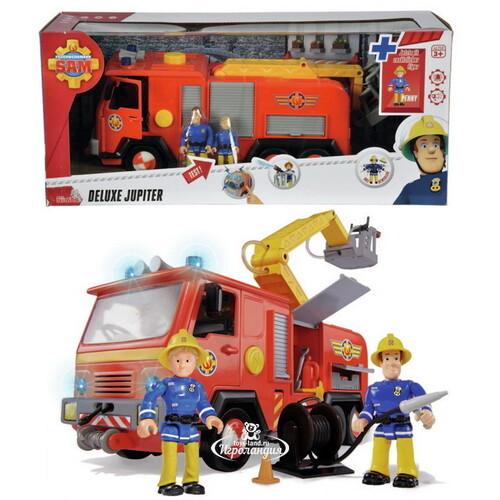 Игровой набор Пожарный Сэм - Пожарная машина Deluxe Jupiter с водой светом и звуком 2 фигурки 28 см Simba