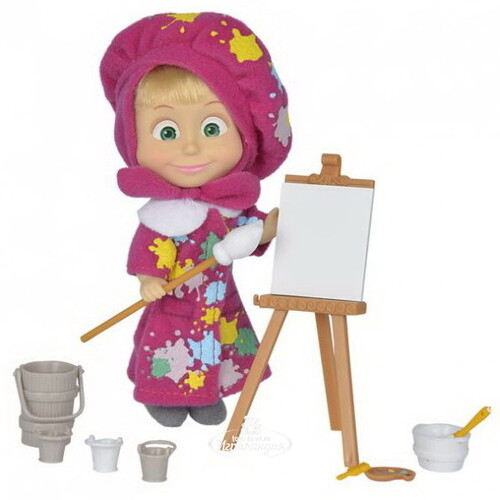 Кукла Маша - художница 12 см с мольбертом и красками, Маша и Медведь Simba