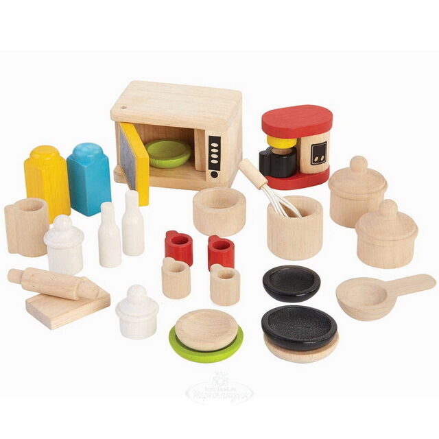 Набор посуды для кукол, 28 предметов, дерево Plan Toys