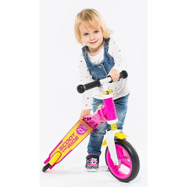 Трехколесный самокат-беговел 2 в 1 "Highway Baby Plus", желто-розовый, до 20 кг Scoot&Ride (Скот и Райд)
