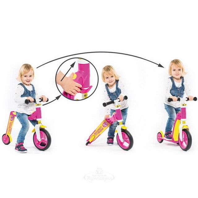 Трехколесный самокат-беговел 2 в 1 "Highway Baby Plus", желто-розовый, до 20 кг Scoot&Ride (Скот и Райд)