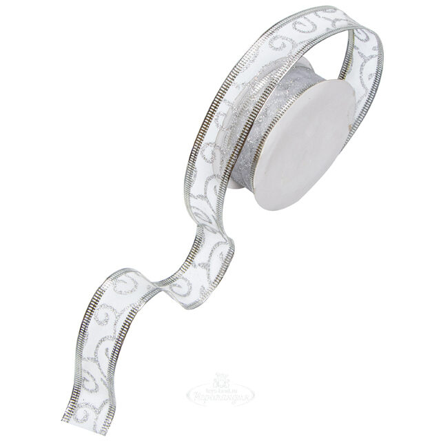 Декоративная лента Расписная 270*2.5 см серебряная Новогодняя Сказка