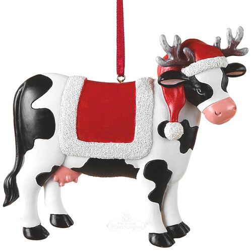Елочная игрушка Корова Триша Булл 10 см в шапочке с рожками, подвеска Kurts Adler