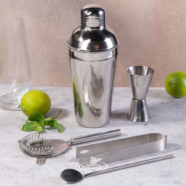 Набор для коктейлей Домашний Бармен серебряный, 5 предметов Koopman