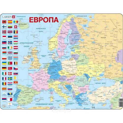 Пазл Карты и Континенты -  Европа, 70 элементов, 37*29 см LARSEN
