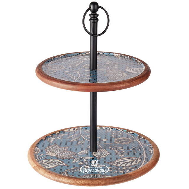 Фруктовница двухярусная Blue Fiori di Mango 43 см, дерево Koopman