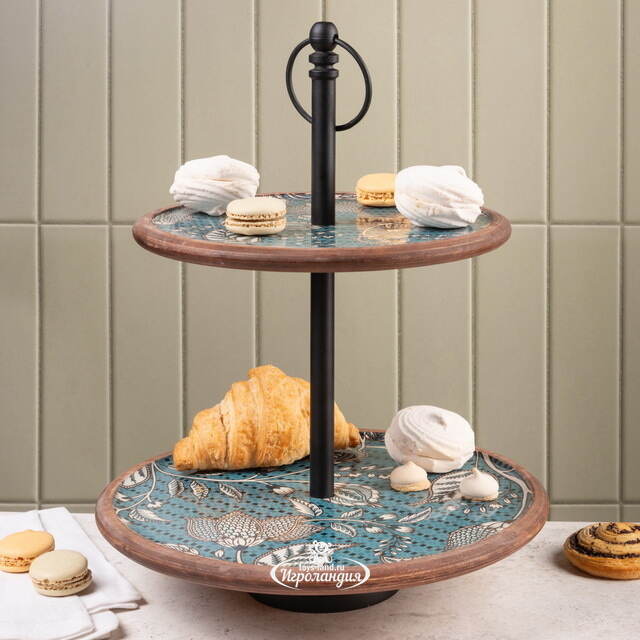 Фруктовница двухярусная Фиори ди Манго 43 см синяя, дерево Koopman (Купман)