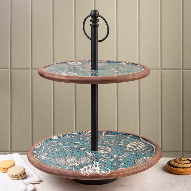 Фруктовница двухярусная Фиори ди Манго 43 см синяя, дерево Koopman (Купман)