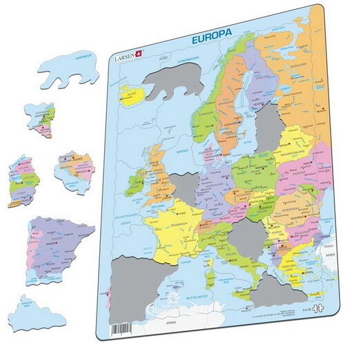 Пазл Карты и Континенты - Политическая карта Европы, 37 элементов, 36*28 см LARSEN