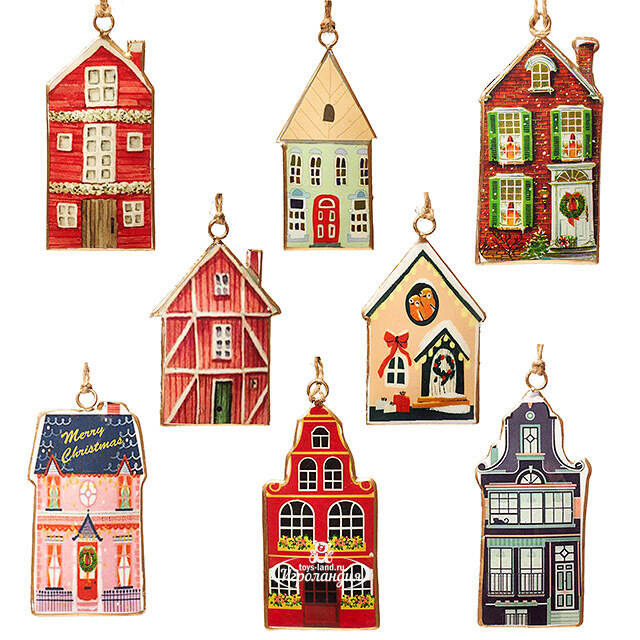 Елочные игрушки Домики - Pont de Molins 10 см, набор 8 шт Koopman