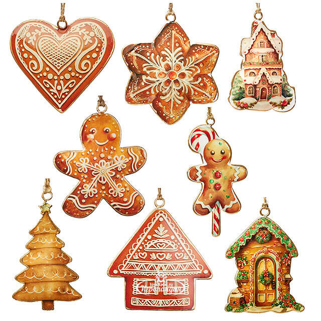 Елочные игрушки Рождественское Печенье - Pont de Molins 10 см, набор 8 шт Koopman