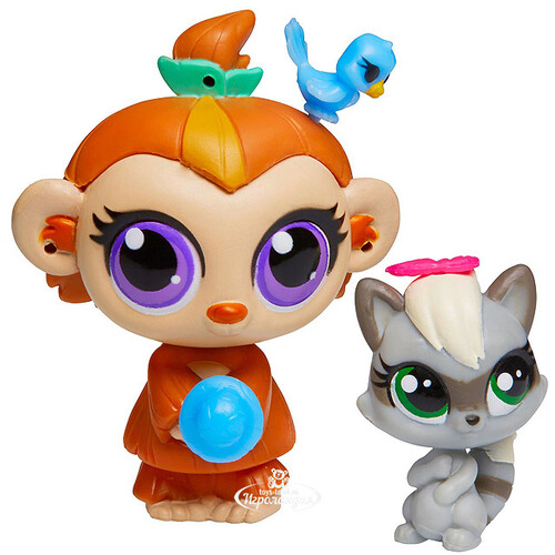 Набор Зверюшка и ее малыш - Обезьянка и малыш Енот Littlest Pet Shop Hasbro
