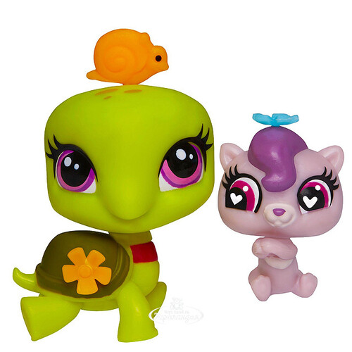 Набор Зверюшка и ее малыш - Черепашка и малыш Котенок Littlest Pet Shop Hasbro