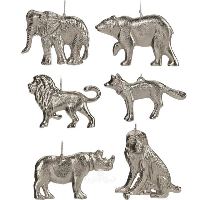 Набор елочных игрушек Серебряное Сафари 6 шт 9-11 см, подвеска Koopman