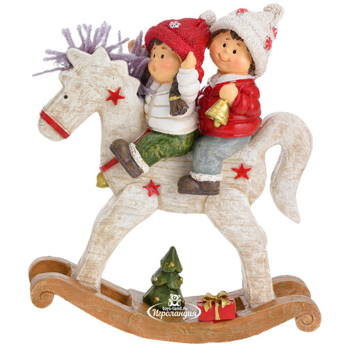 Новогодняя статуэтка Малыши на Лошадке с колокольчиком 22 см Koopman