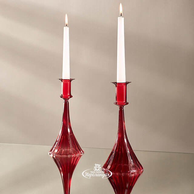 Стеклянный подсвечник на одну свечу Rossella 22 см красный Koopman