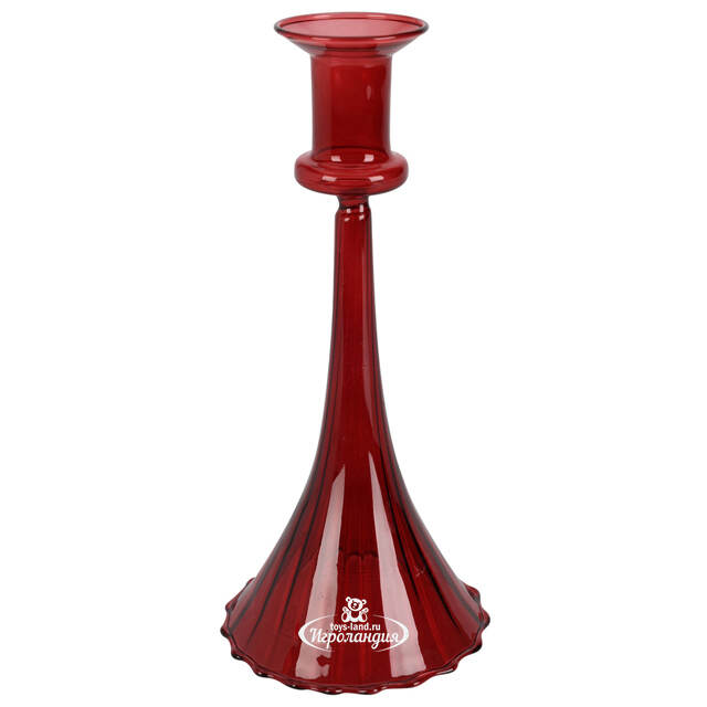Стеклянный подсвечник на одну свечу Rossella 22 см красный Koopman