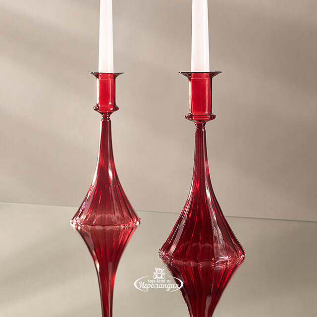 Стеклянный подсвечник на одну свечу Rossella 22 см красный Koopman