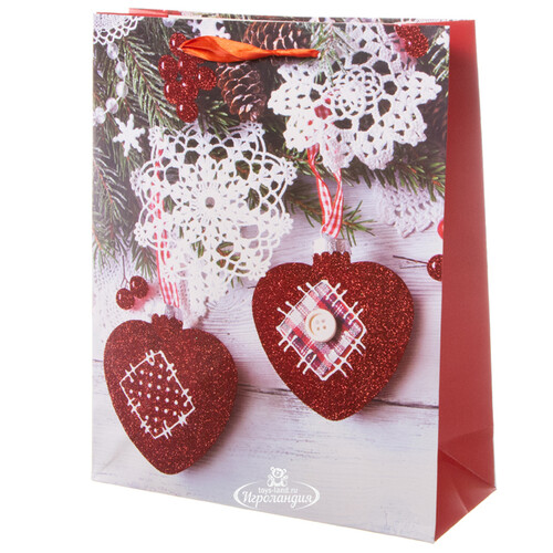 Подарочный пакет Новогодний Кантри: Сердечки и снежинки 32*26 см Koopman