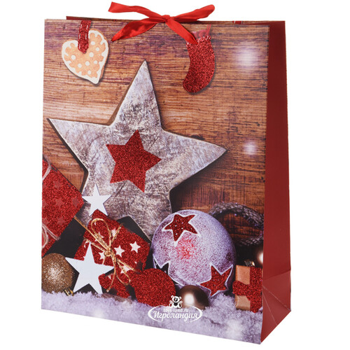 Подарочный пакет Новогодний Кантри: Звезды и шарики 32*26 см Koopman