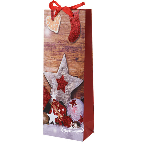 Пакет под бутылку Новогодний Кантри: Звезды и шарики Koopman