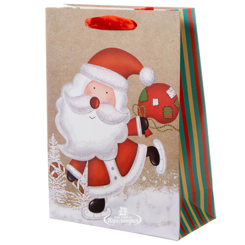 Пакет для подарков Новогодний Переполох: Санта с мешком подарков 24*18 см Koopman