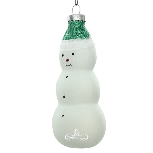 Стеклянная елочная игрушка Снеговик в шапочке 12 см зеленый, подвеска Koopman