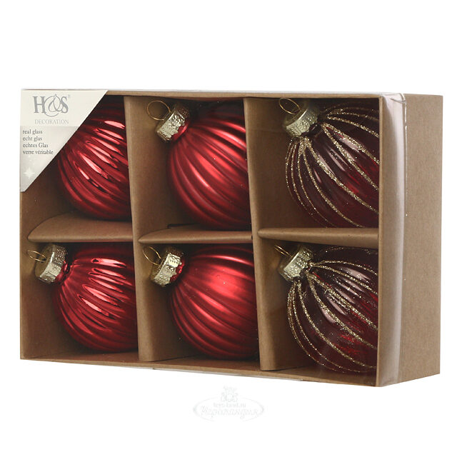 Набор стеклянных шаров Red Glance 6 см, 6 шт Koopman
