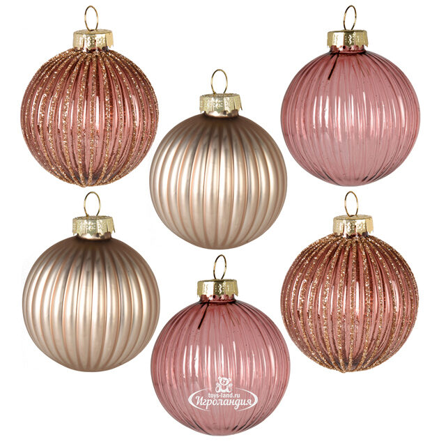 Набор стеклянных шаров  8 см Pink Glance, 6 шт Koopman