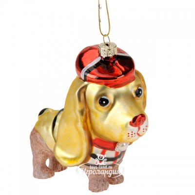 Елочная игрушка "Собака Модница в кепке", 12*9 см, стекло, подвеска Koopman