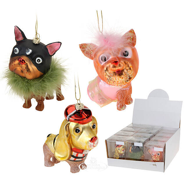 Елочная игрушка "Собака Модница в кепке", 12*9 см, стекло, подвеска Koopman