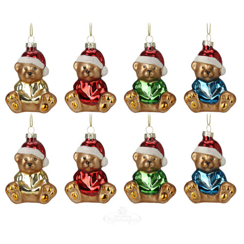 Набор стеклянных елочных игрушек Новогодние Медвежата 9 см, 12 шт, подвеска Koopman