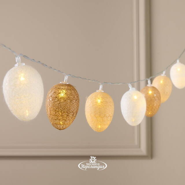 Светодиодная гирлянда на батарейках Яйца 1.35 м, 10 теплых белых LED ламп, таймер, IP20 Koopman (Купман)