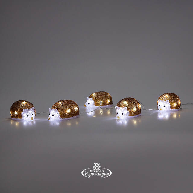 Набор светодиодных фигурок Ежики из Келлингтона 13 см, 40 теплых белых LED ламп, 5 шт, на батарейках, таймер, IP44 Koopman