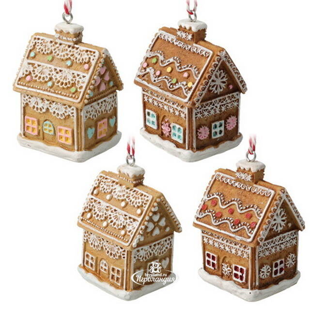 Елочные игрушки Пряничные Домики - Sweet Storm 6 см, набор 4 шт Koopman