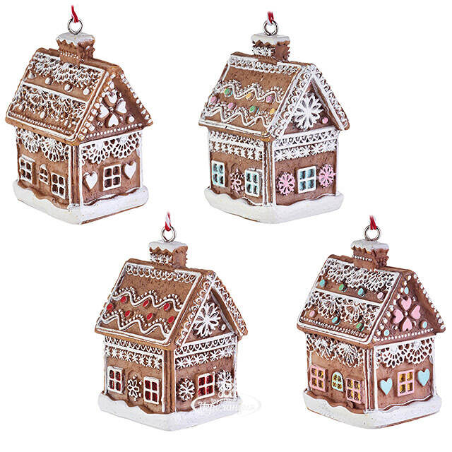 Елочные игрушки Пряничные Домики - Sweet Storm 6 см, набор 4 шт Koopman