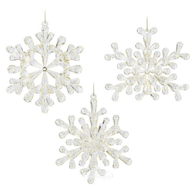Набор елочных игрушек Снежинки - Lourel Gold 12 см, 3 шт Koopman