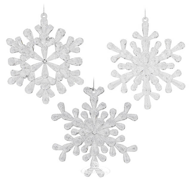 Набор елочных игрушек Снежинки - Lourel Silve 12 см, 3 шт Koopman