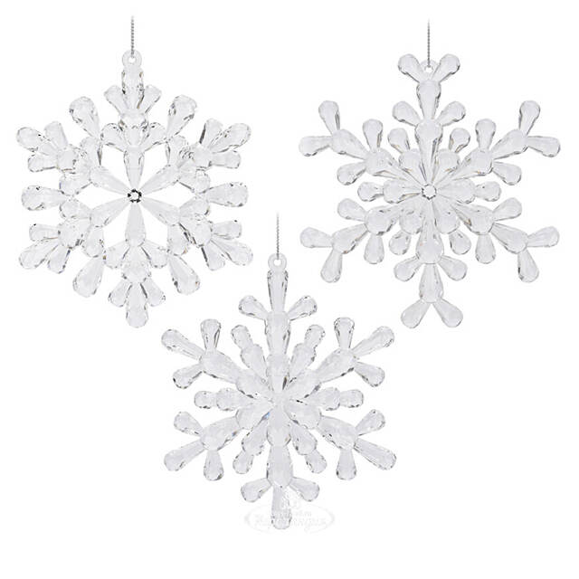 Набор елочных игрушек Снежинки - Lourel Crystal 12 см, 3 шт Koopman